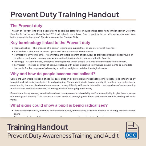 Prevent Duty Awareness Training and Audit Bundle
