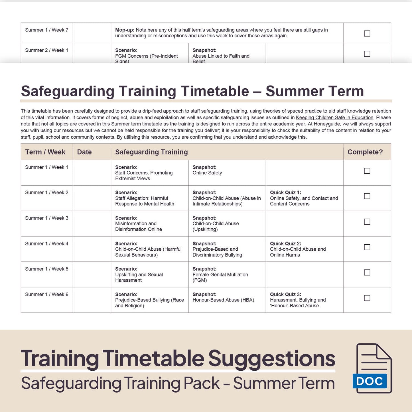 Safeguarding Training Pack - Summer Term