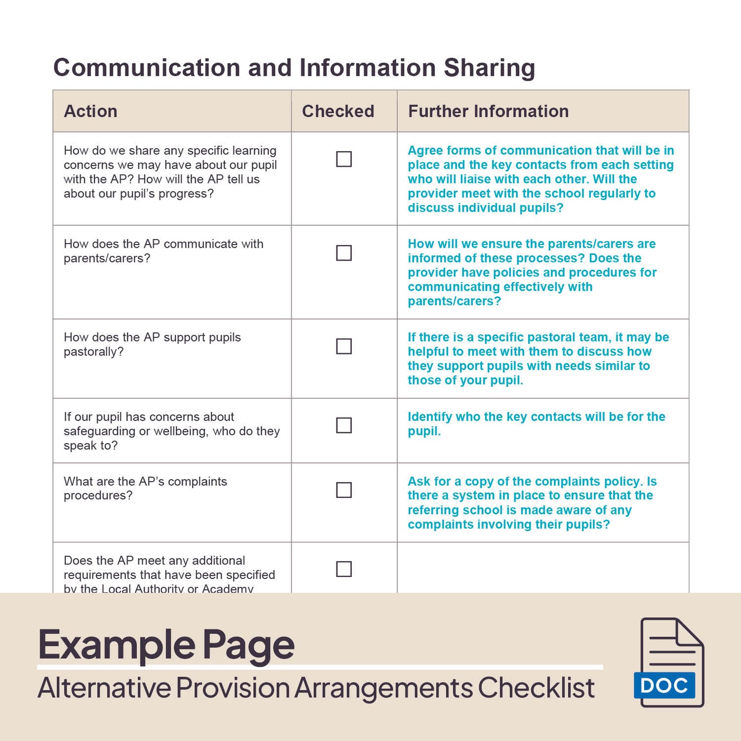 Alternative Provision (AP) Arrangements Checklist