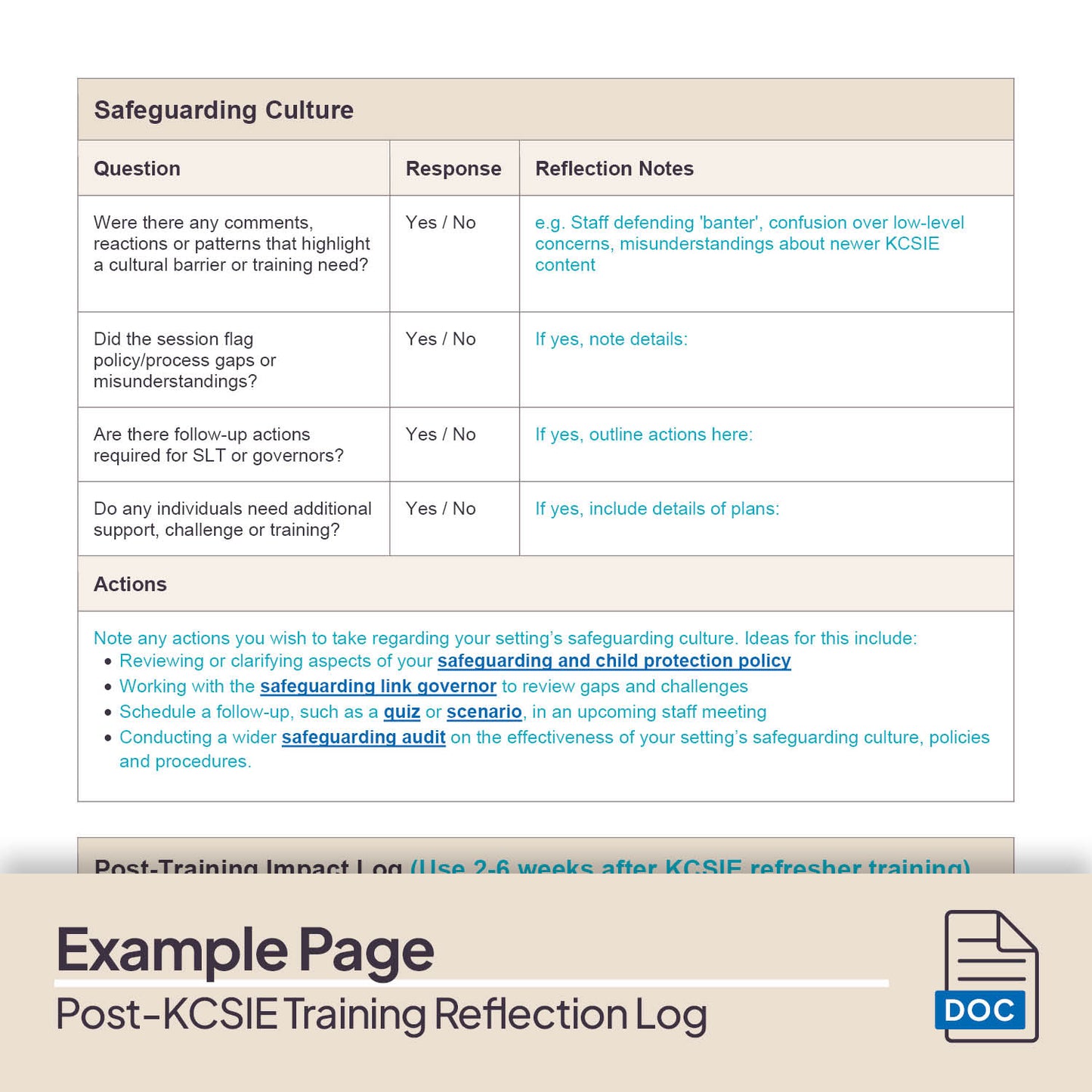 Post-KCSIE Training Reflection and Action Log