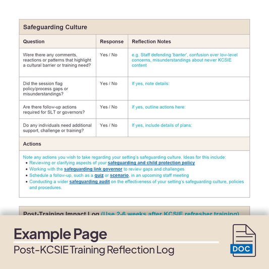 Post-KCSIE Training Reflection and Action Log