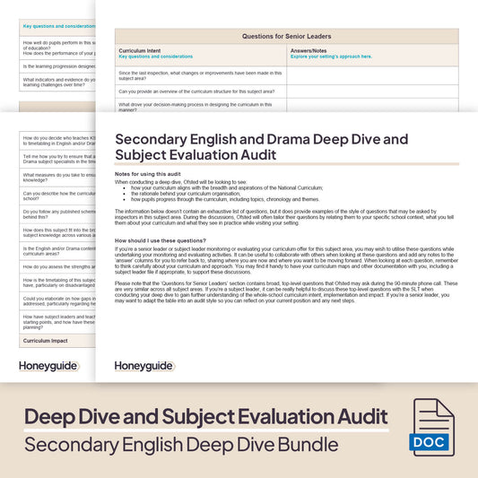 Secondary English Deep Dive and Subject Knowledge Bundle by Honeyguide School Leader Support