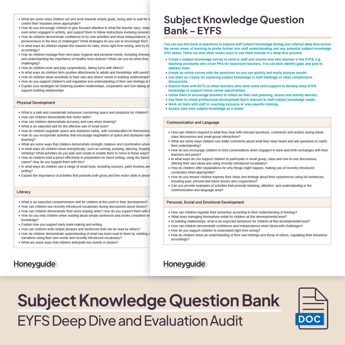 EYFS Deep Dive and Evaluation Audit Bundle - Honeyguide School Leader Support