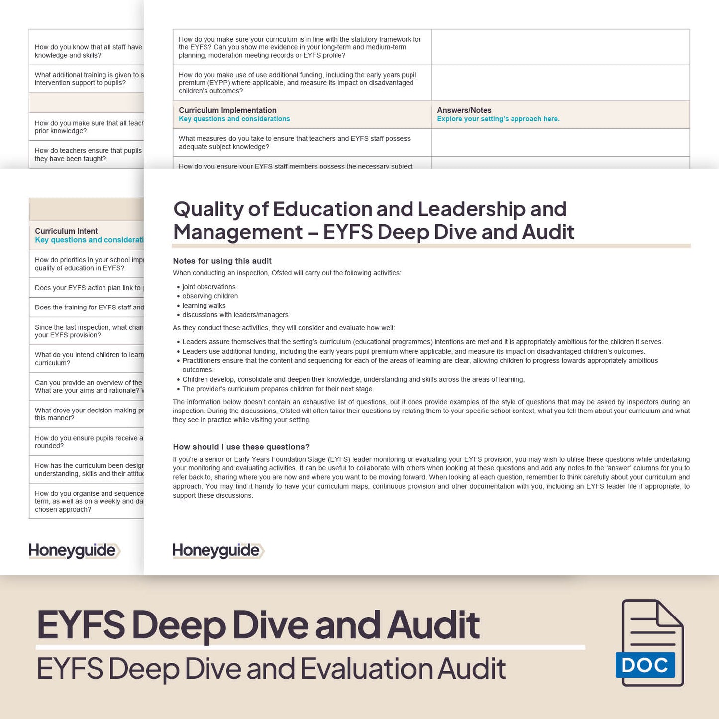 EYFS Deep Dive and Evaluation Audit Bundle - Honeyguide School Leader Support