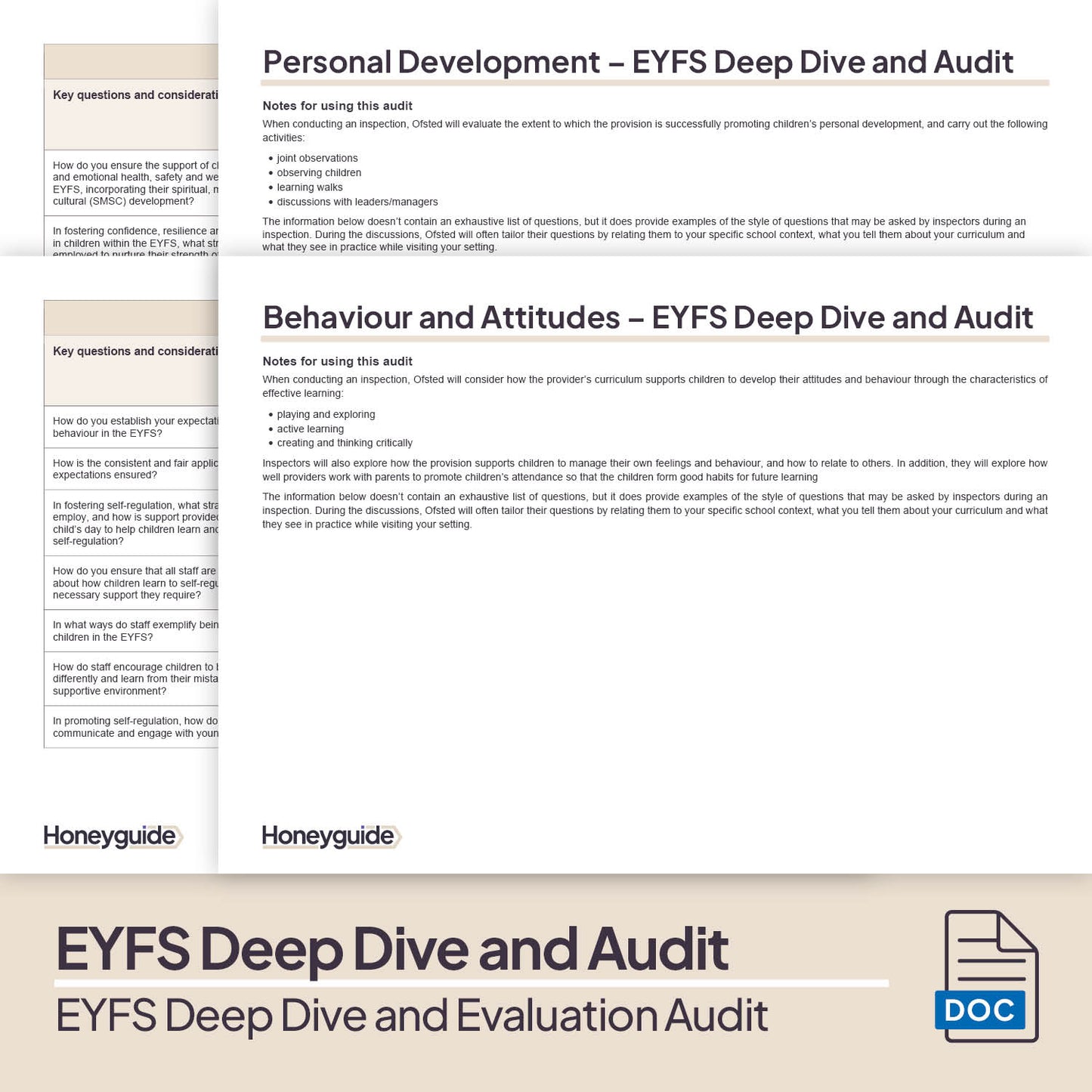 EYFS Deep Dive and Evaluation Audit Bundle - Honeyguide School Leader Support