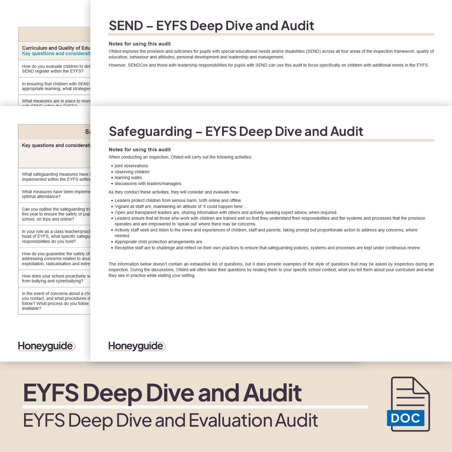 EYFS Deep Dive and Evaluation Audit Bundle - Honeyguide School Leader Support