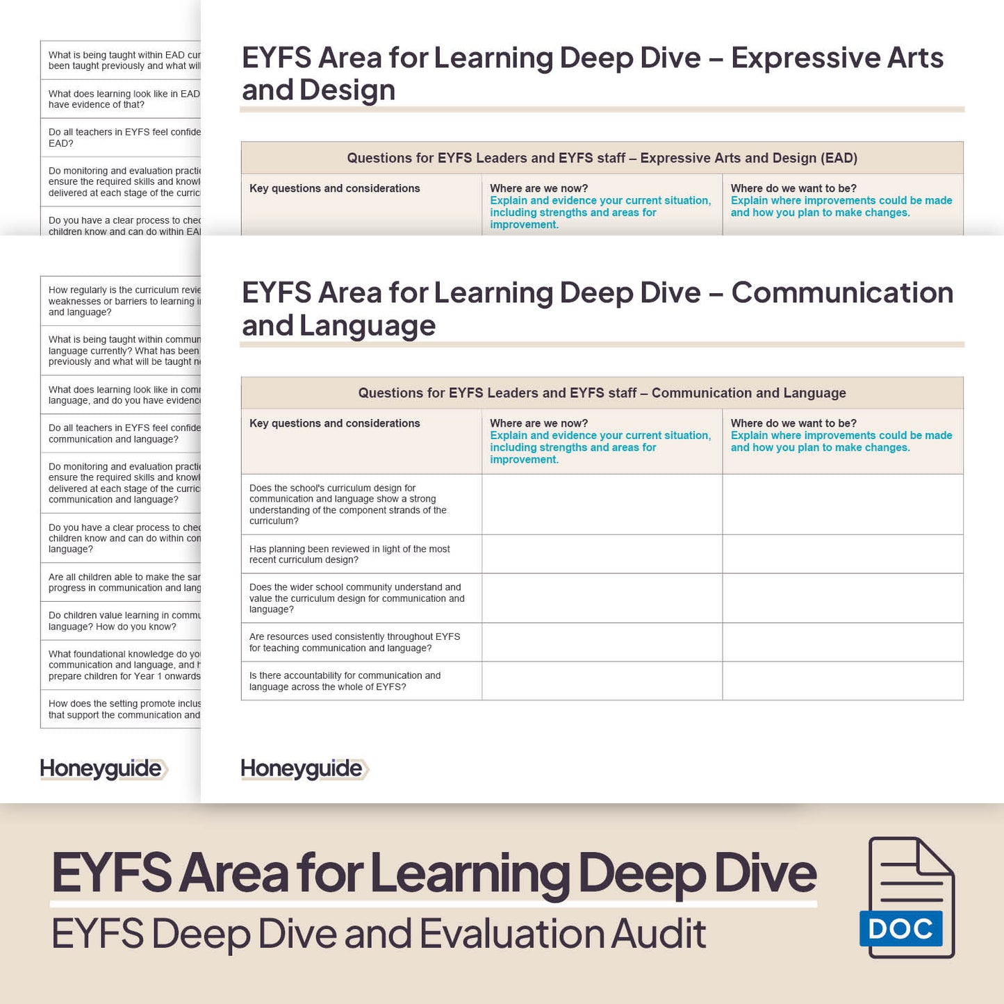 EYFS Deep Dive and Evaluation Audit Bundle - Honeyguide School Leader Support