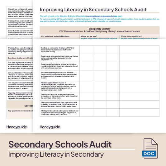 Improving Literacy in Secondary - Audit Template Bundle