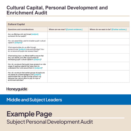 Subject Cultural Capital, Personal Development and Enrichment Audit