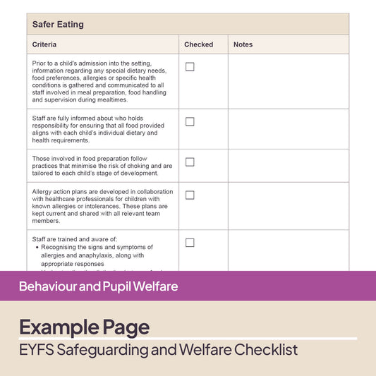EYFS Safeguarding and Welfare Checklist