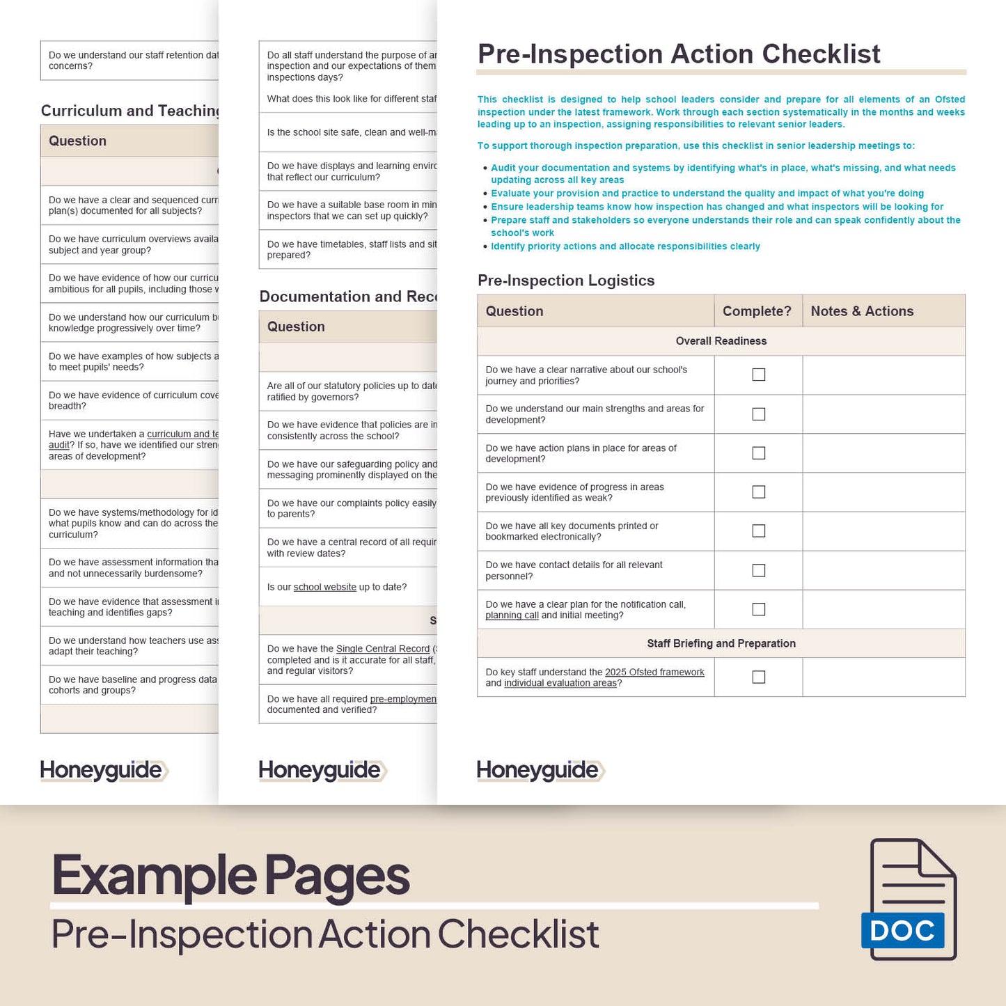 Ofsted Pre-Inspection Action Checklist