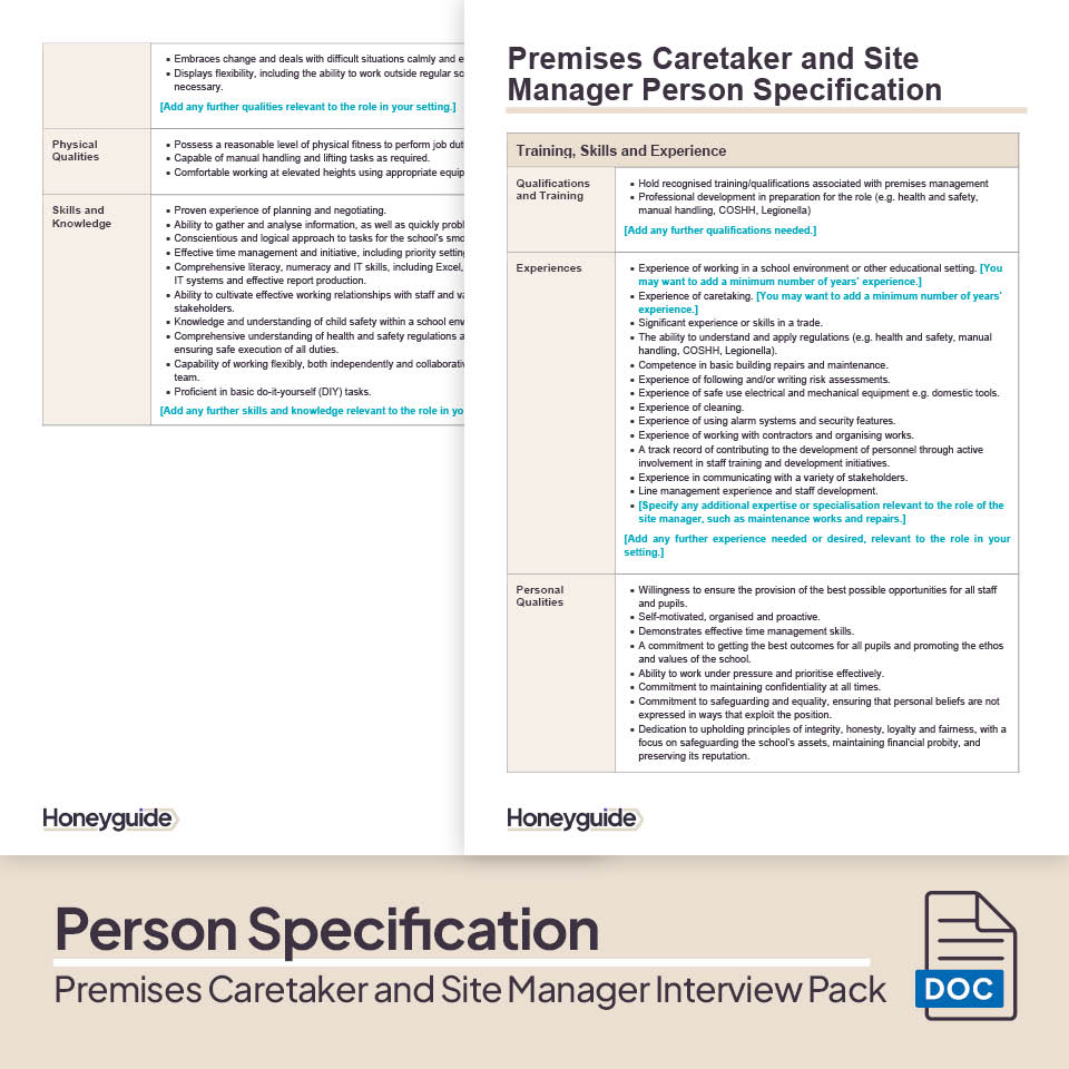 Premises Caretaker and Site Manager Interview Pack