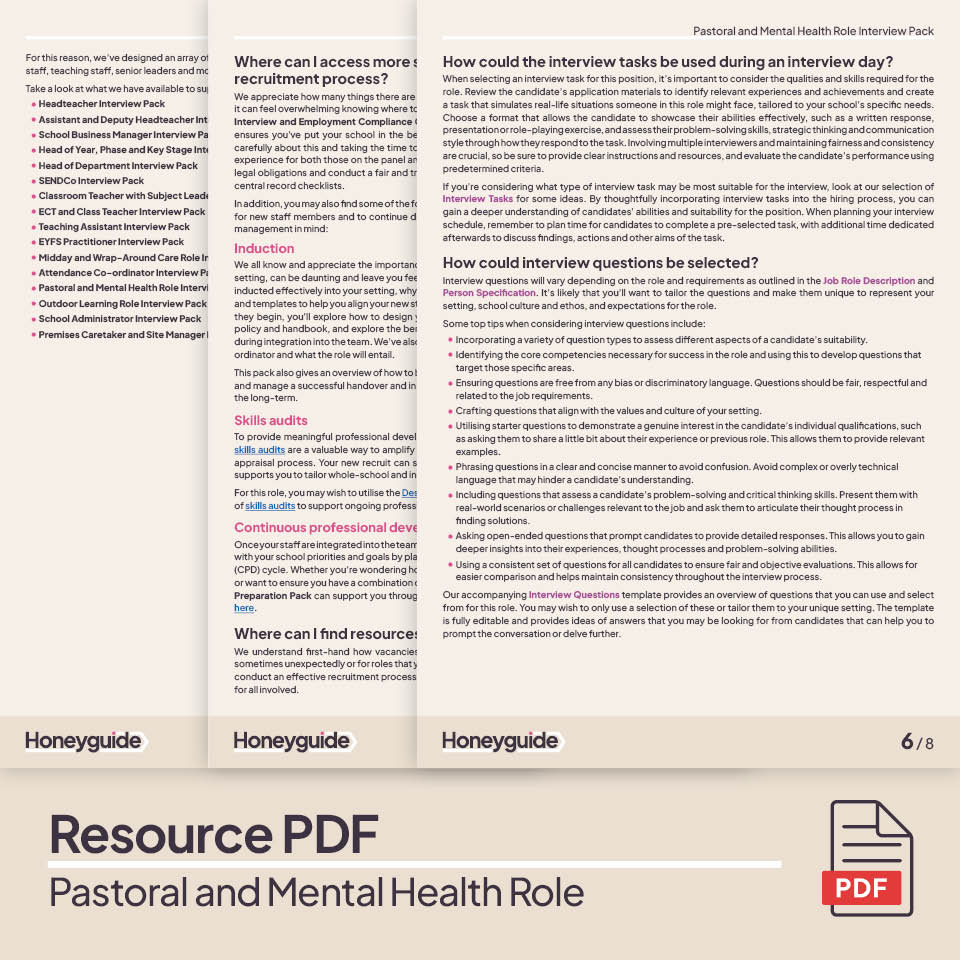 Pastoral and Mental Health Role Interview Pack