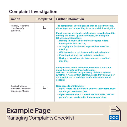 Managing Complaints Checklist
