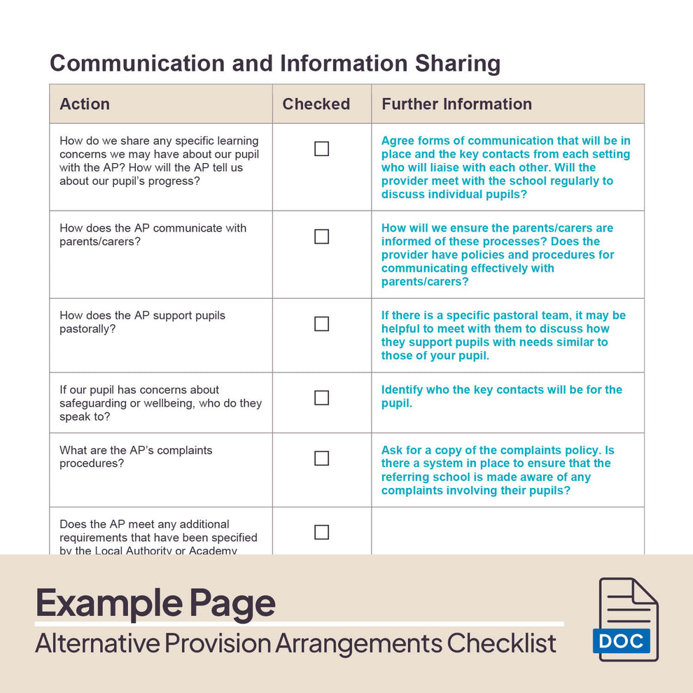 Alternative Provision (AP) Arrangements Checklist | Honeyguide SLS ...