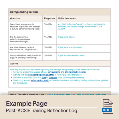 Post-KCSIE Training Reflection and Action Log