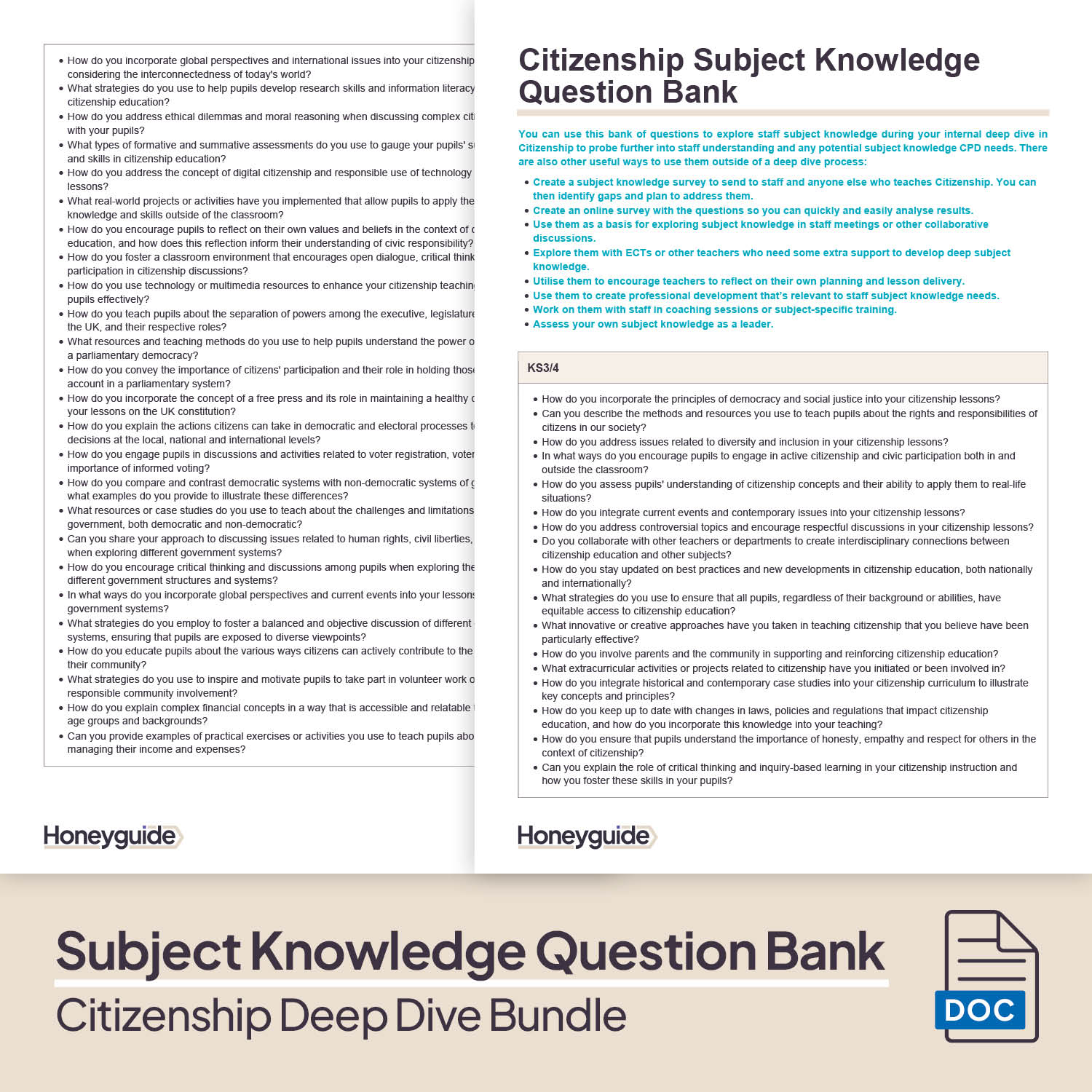 Citizenship Deep Dive and Subject Knowledge Bundle by Honeyguide School Leader Support