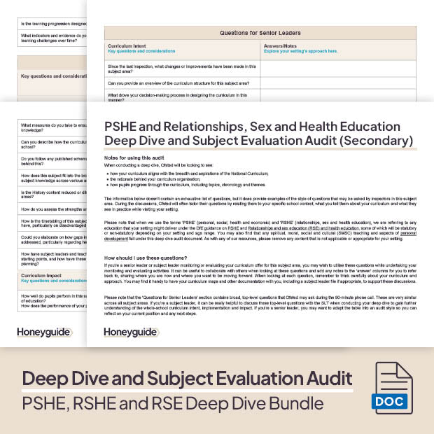 PSHE, RSHE and RSE Deep Dive and Subject Knowledge Bundle by Honeyguide School Leader Support