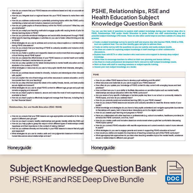 PSHE, RSHE and RSE Deep Dive and Subject Knowledge Bundle by Honeyguide School Leader Support