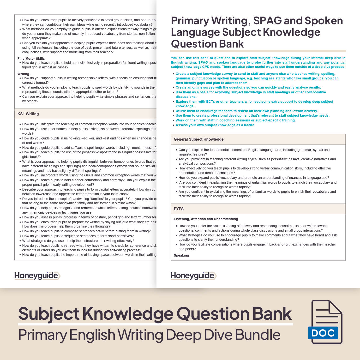 Primary English (Writing, SPAG and Spoken Language) Deep Dive Bundle by Honeyguide School Leader Support