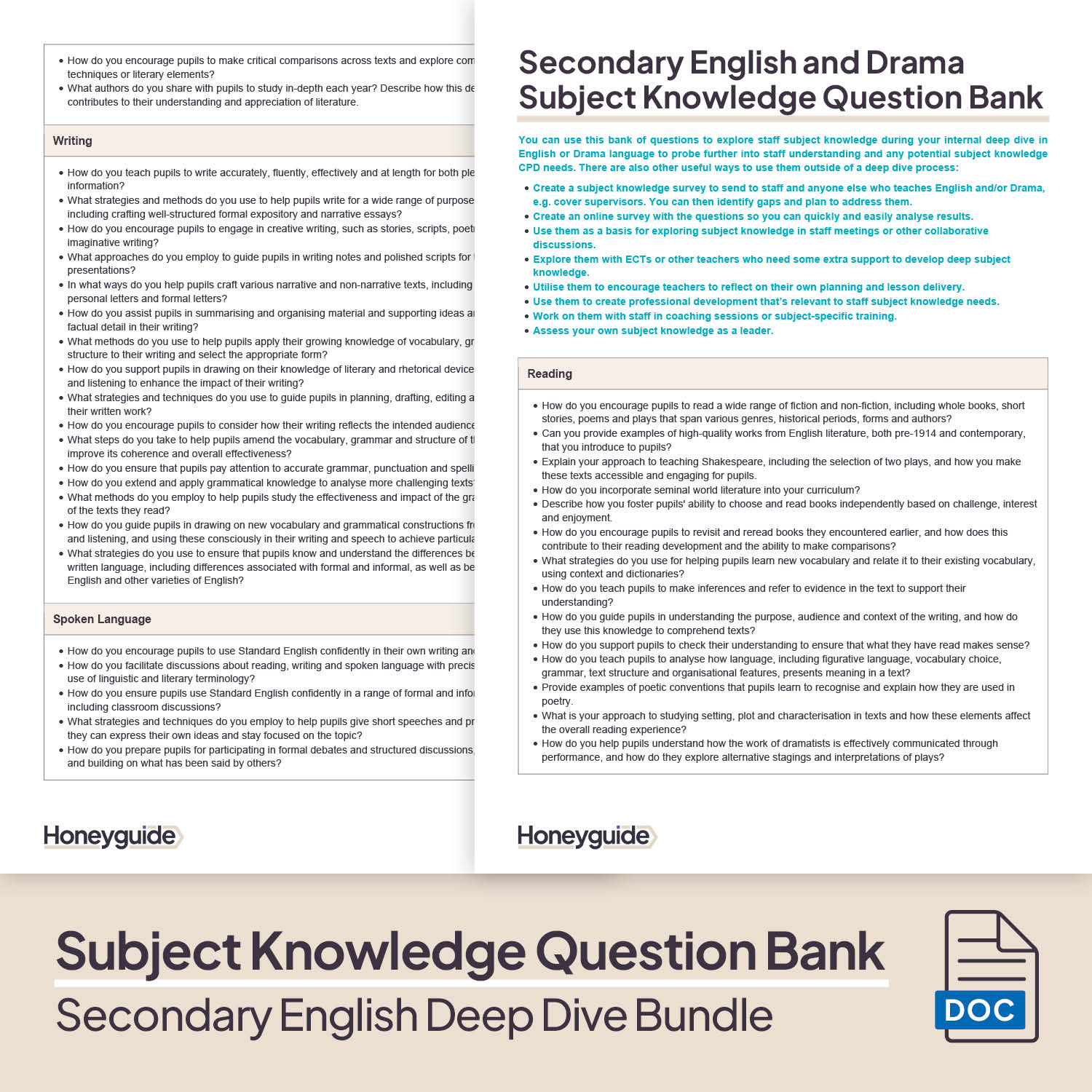 Secondary English Deep Dive and Subject Knowledge Bundle by Honeyguide School Leader Support