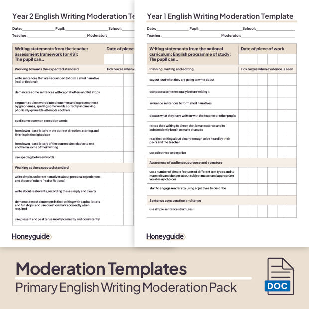 Primary English Writing Moderation Pack - Honeyguide School Leader Support