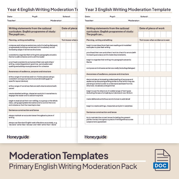 Primary English Writing Moderation Pack - Honeyguide School Leader Support