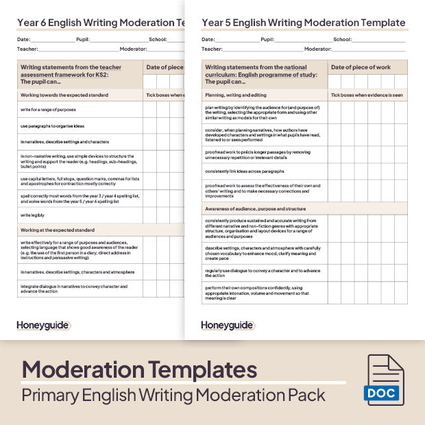 Primary English Writing Moderation Pack - Honeyguide School Leader Support