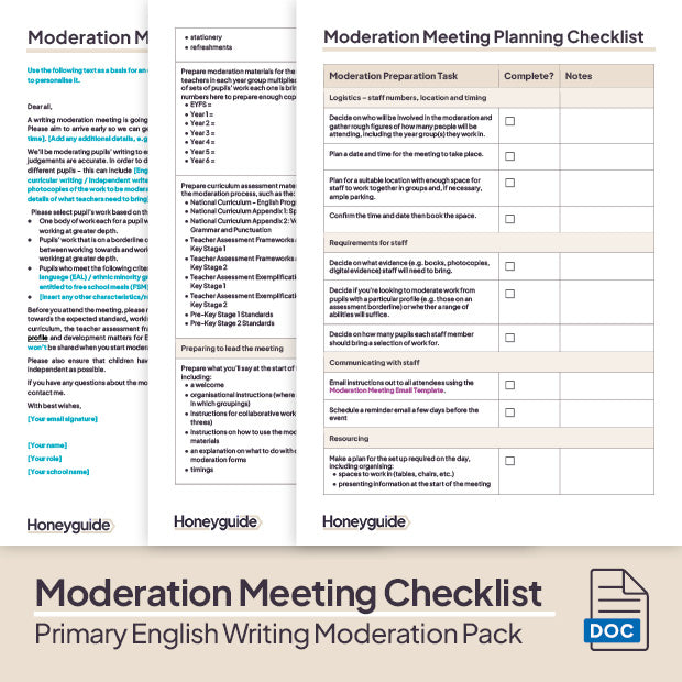 Primary English Writing Moderation Pack - Honeyguide School Leader Support