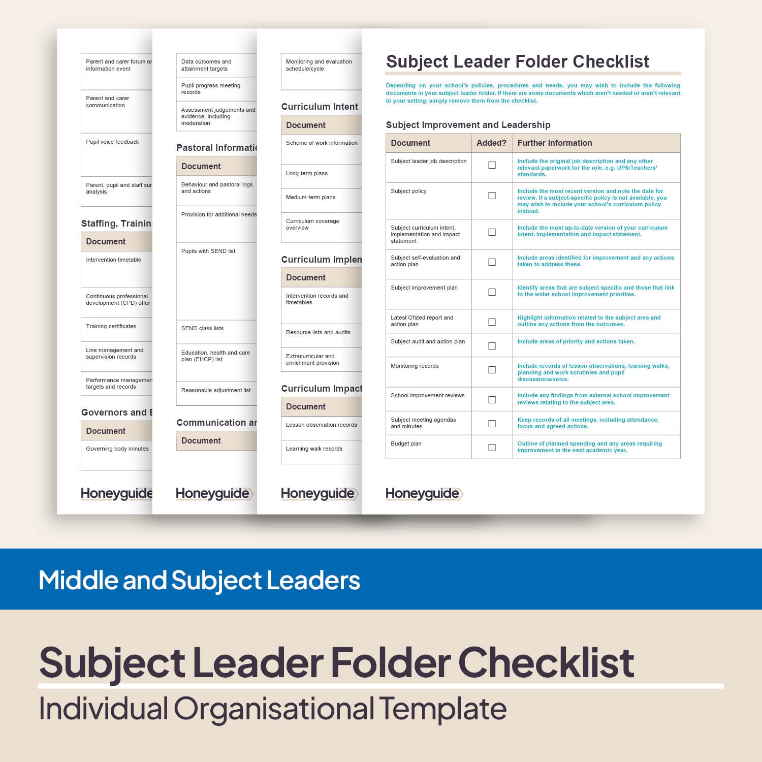 Subject Leader Folder Checklist Template