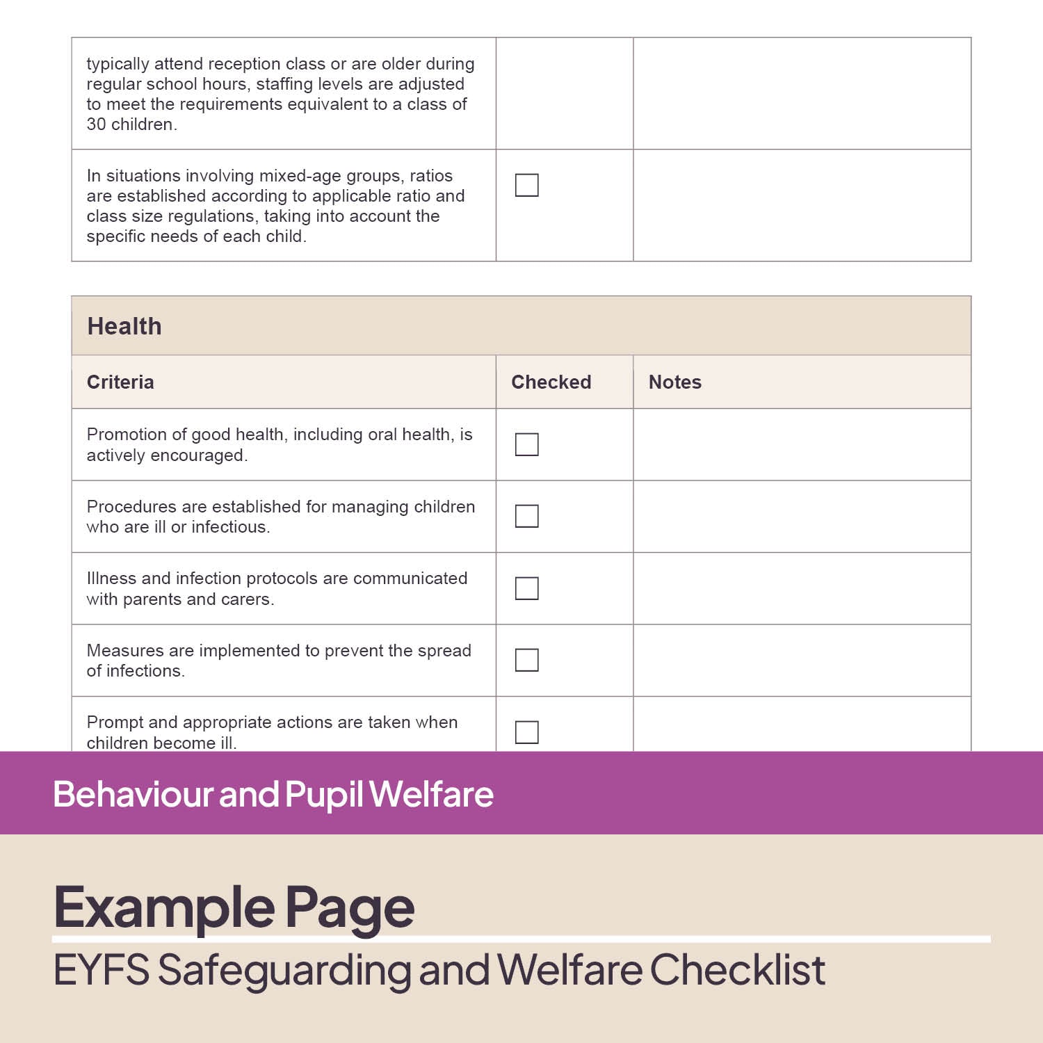 EYFS Safeguarding and Welfare Checklist – Honeyguide School Leader Support