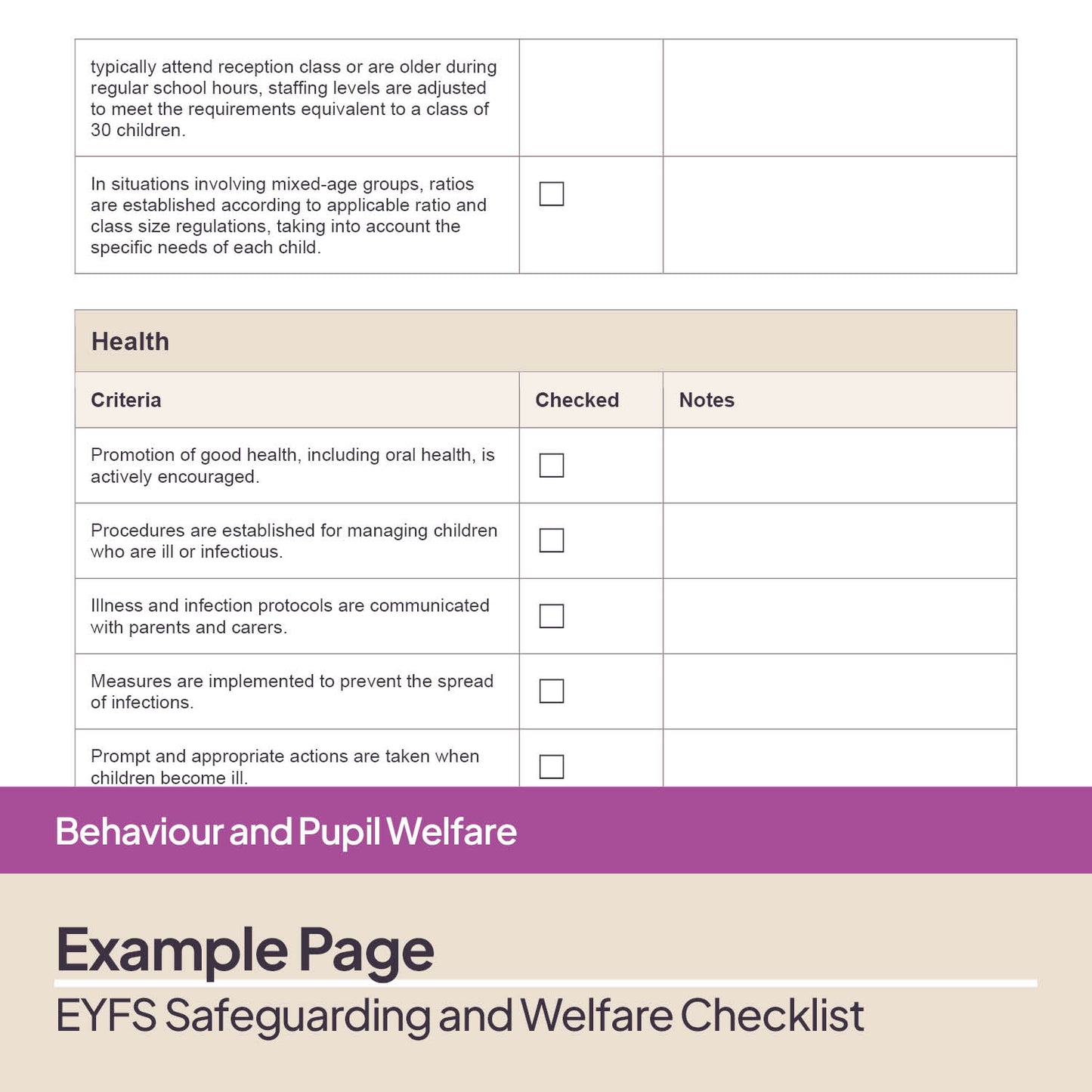EYFS Safeguarding and Welfare Checklist