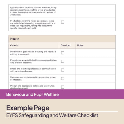EYFS Safeguarding and Welfare Checklist