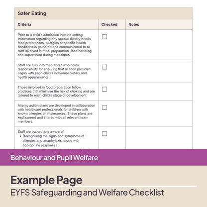 EYFS Safeguarding and Welfare Checklist