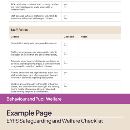EYFS Safeguarding and Welfare Checklist