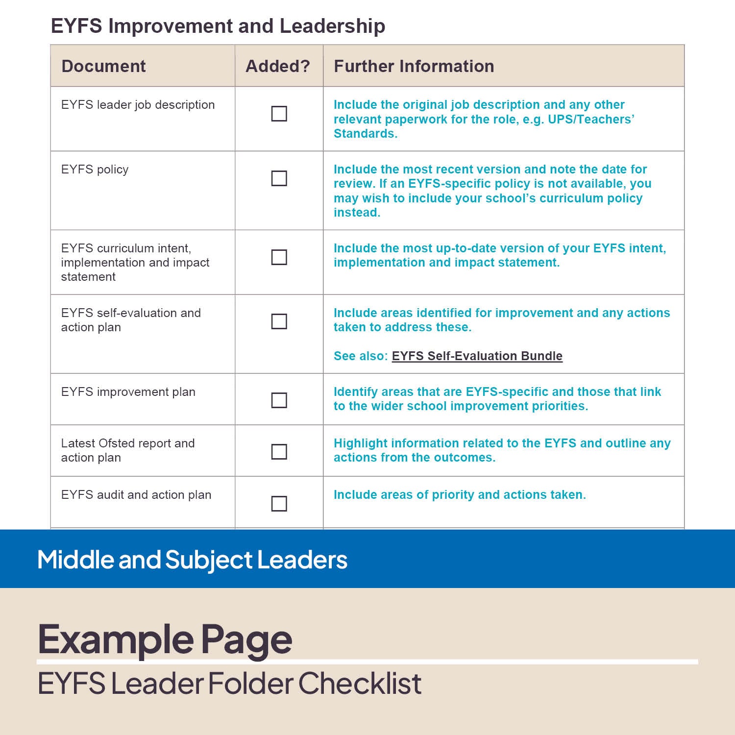 EYFS Leader Folder Checklist Template