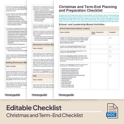 Christmas and Term End Planning and Preparation Checklist