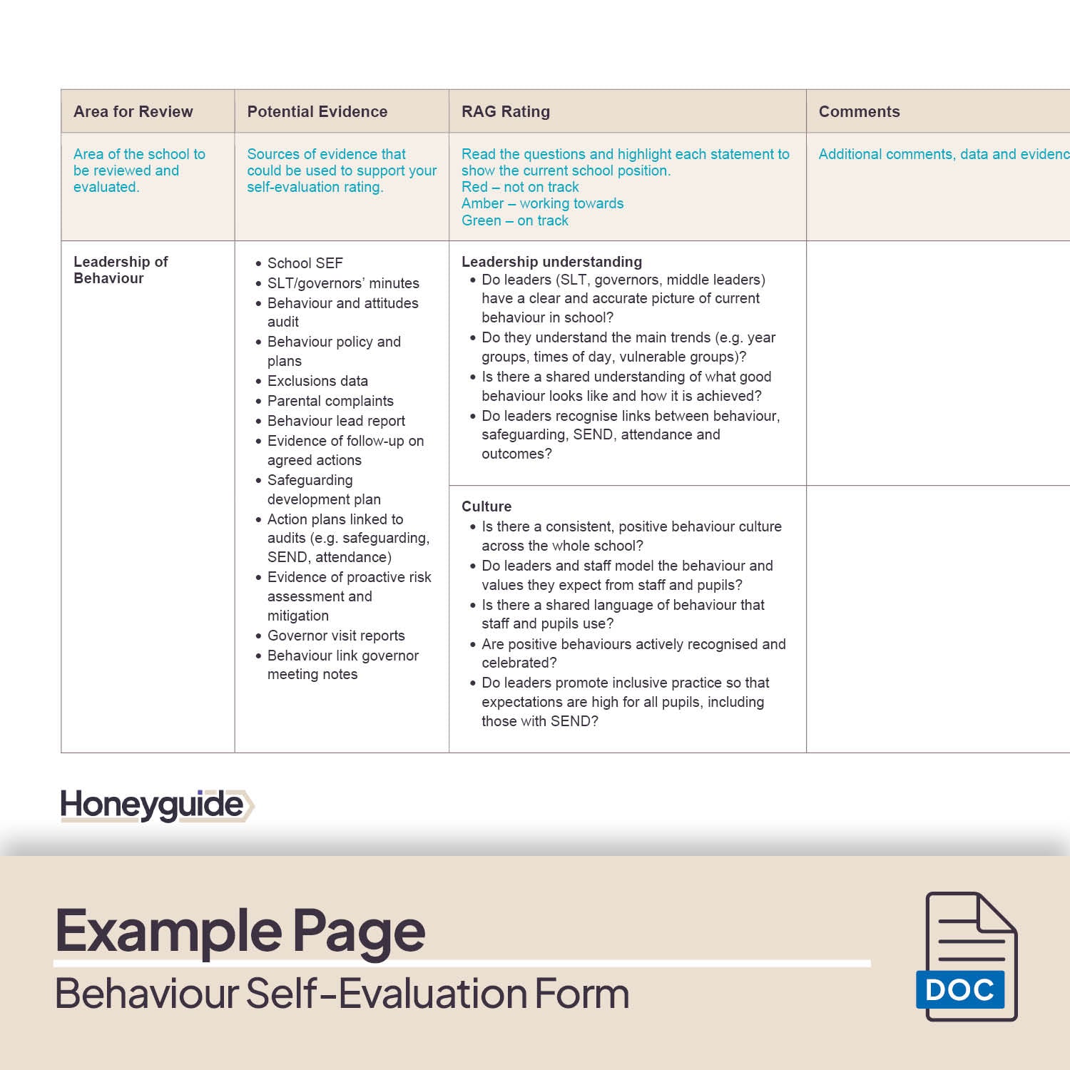 Behaviour Self-Evaluation Form (SEF) Template