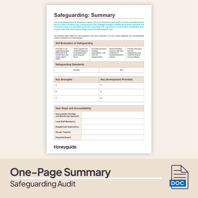 Safeguarding Pack Safeguarding Audit Pack 2025 | School DSL Evaluation Tool – Honeyguide ...