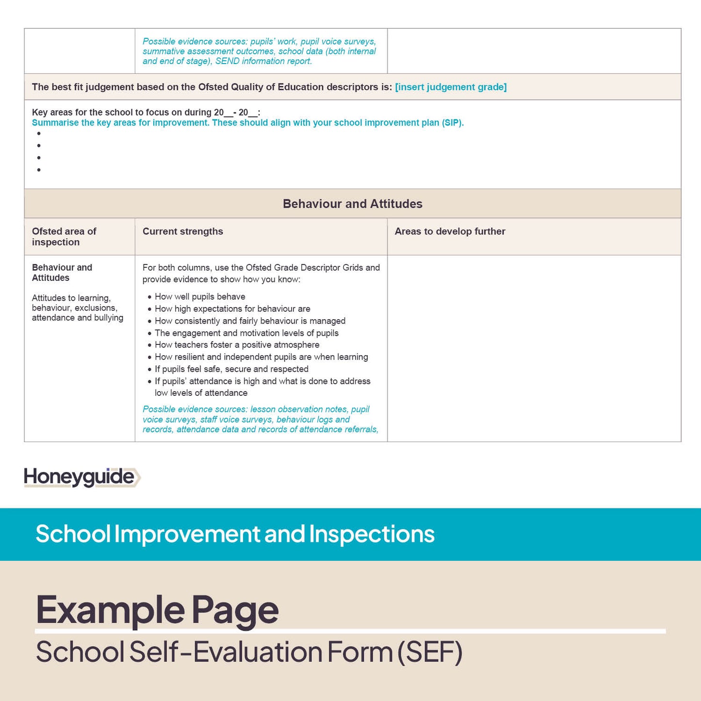 School Self Evaluation Form SEF Template Honeyguide SLS School Self Evaluation Form Sef Template Honeyguide Sls