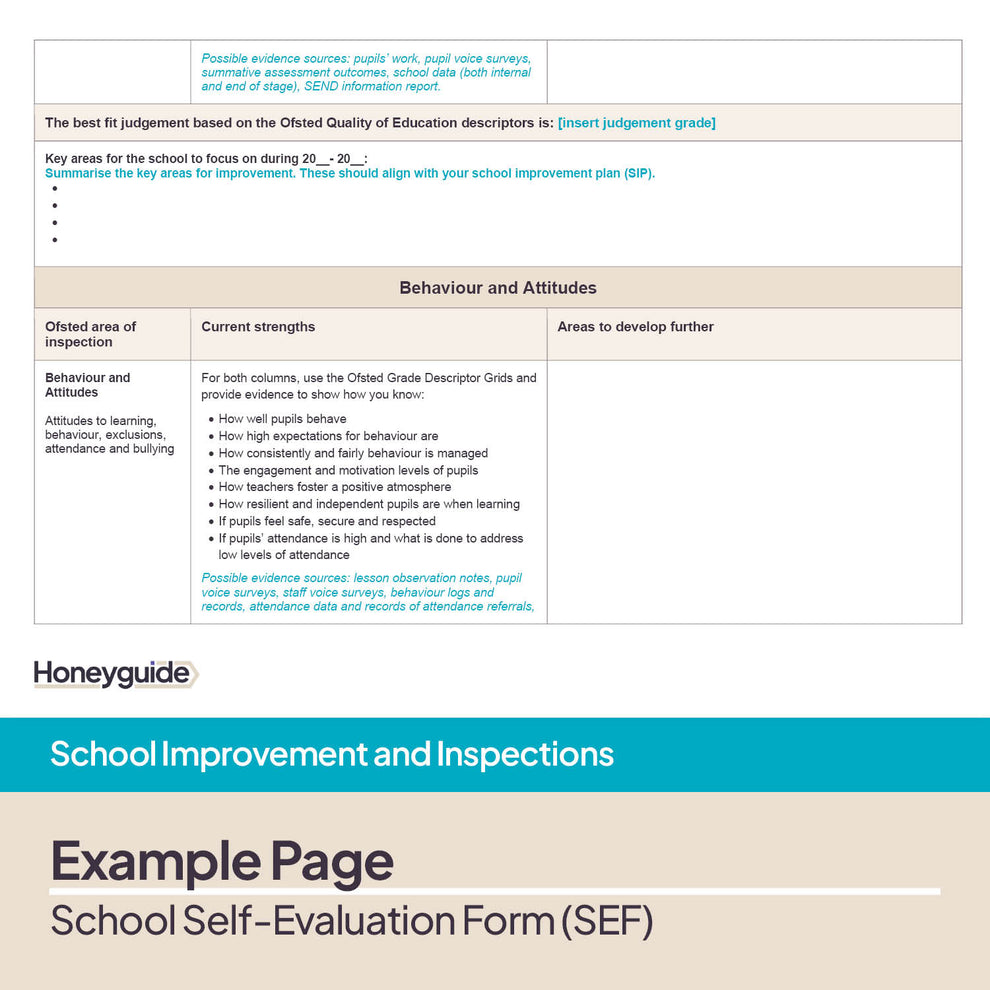 School Self-Evaluation Form (SEF) Template | Honeyguide SLS ...