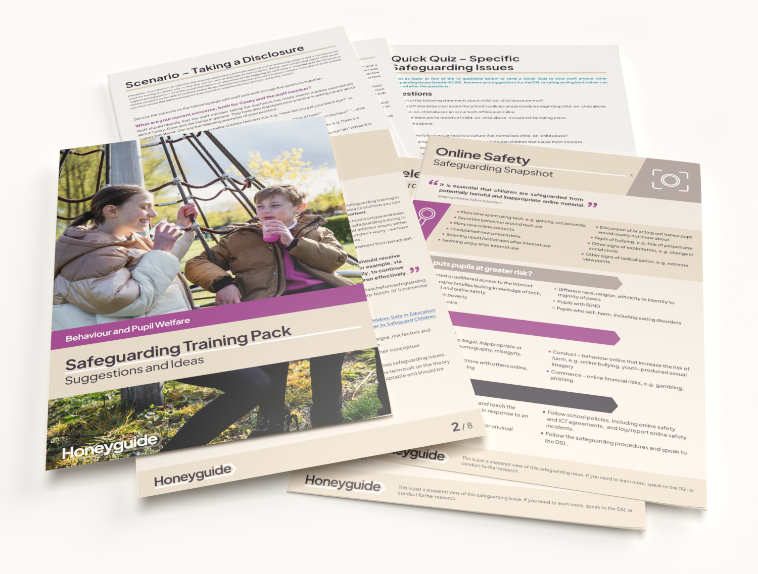 Honeyguide Safeguarding training pack with brochures on a white background