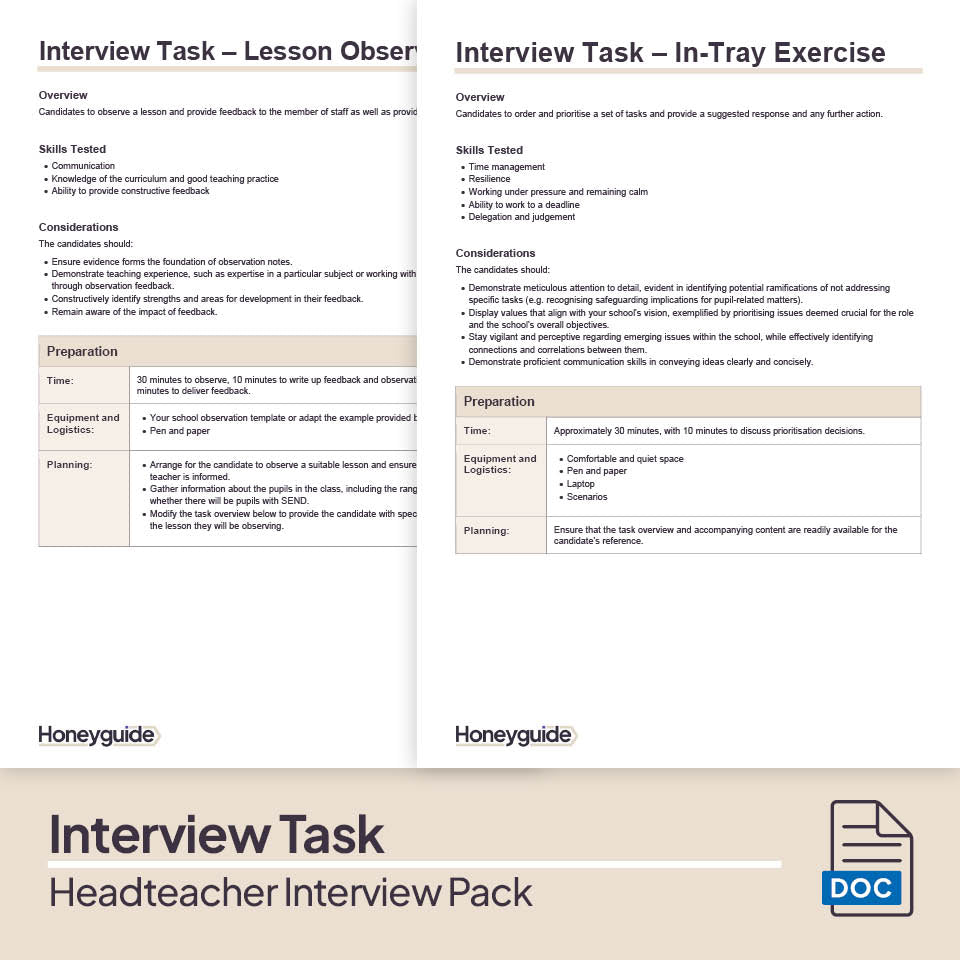 Interview Pack Designs Headteacher Interview Pack | Honeyguide School Leader Support