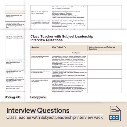 Class Teacher with Subject Leadership Interview Pack