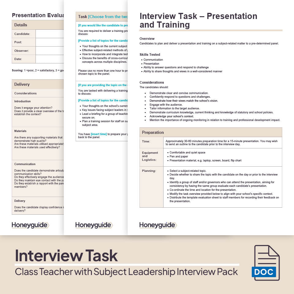 Class Teacher with Subject Leadership Interview Pack