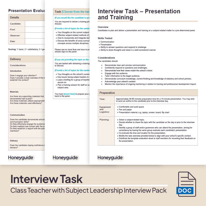 Class Teacher with Subject Leadership Interview Pack