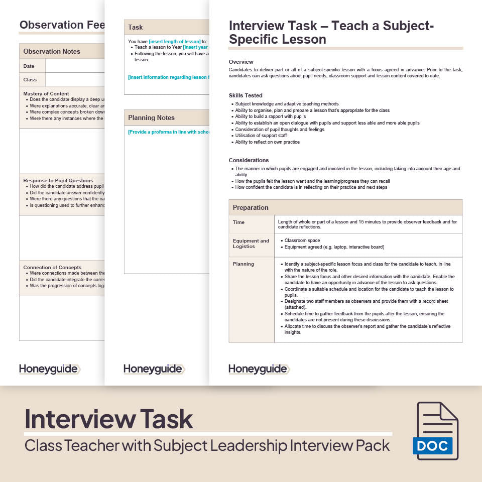 Class Teacher with Subject Leadership Interview Pack