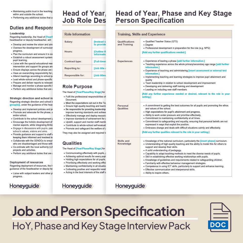 Head of Year, Phase and Key Stage Interview Pack